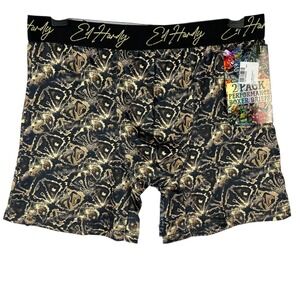 Ed Hardy Men's 2-Pack Brown Black Boxer Briefs Size Large Skull & Snake Skin NWT